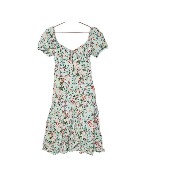 L. K. BENNETT Mint Green Floral Phelia Puff Sleeve Sweetheart Midi Dress Size 4 - Picture 4 of 11